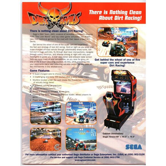 Vintage 1997 Sega Dirt Devils Arcade Game Flyer Racing Ephemera - Picture 2 of 2